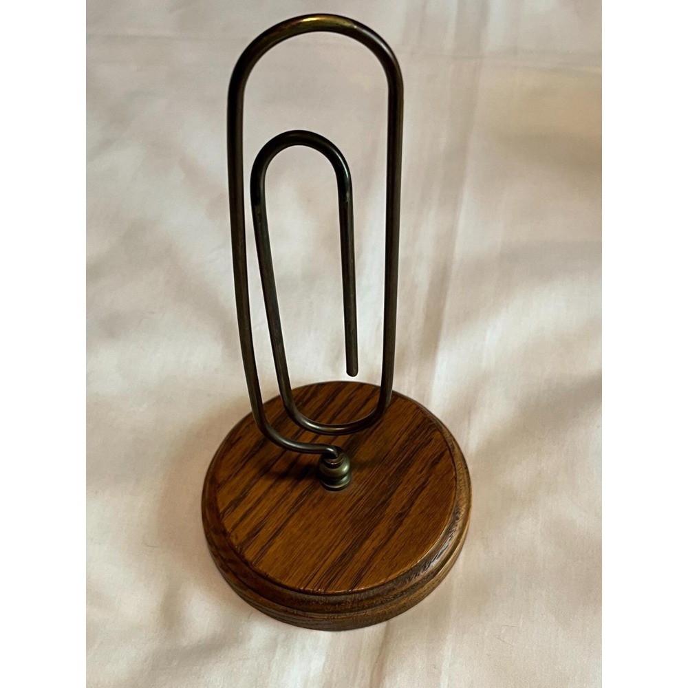 Vintage 8" Memo Paper Clip Note Holder Standing Desk Accessory Brown/Gold Metal
